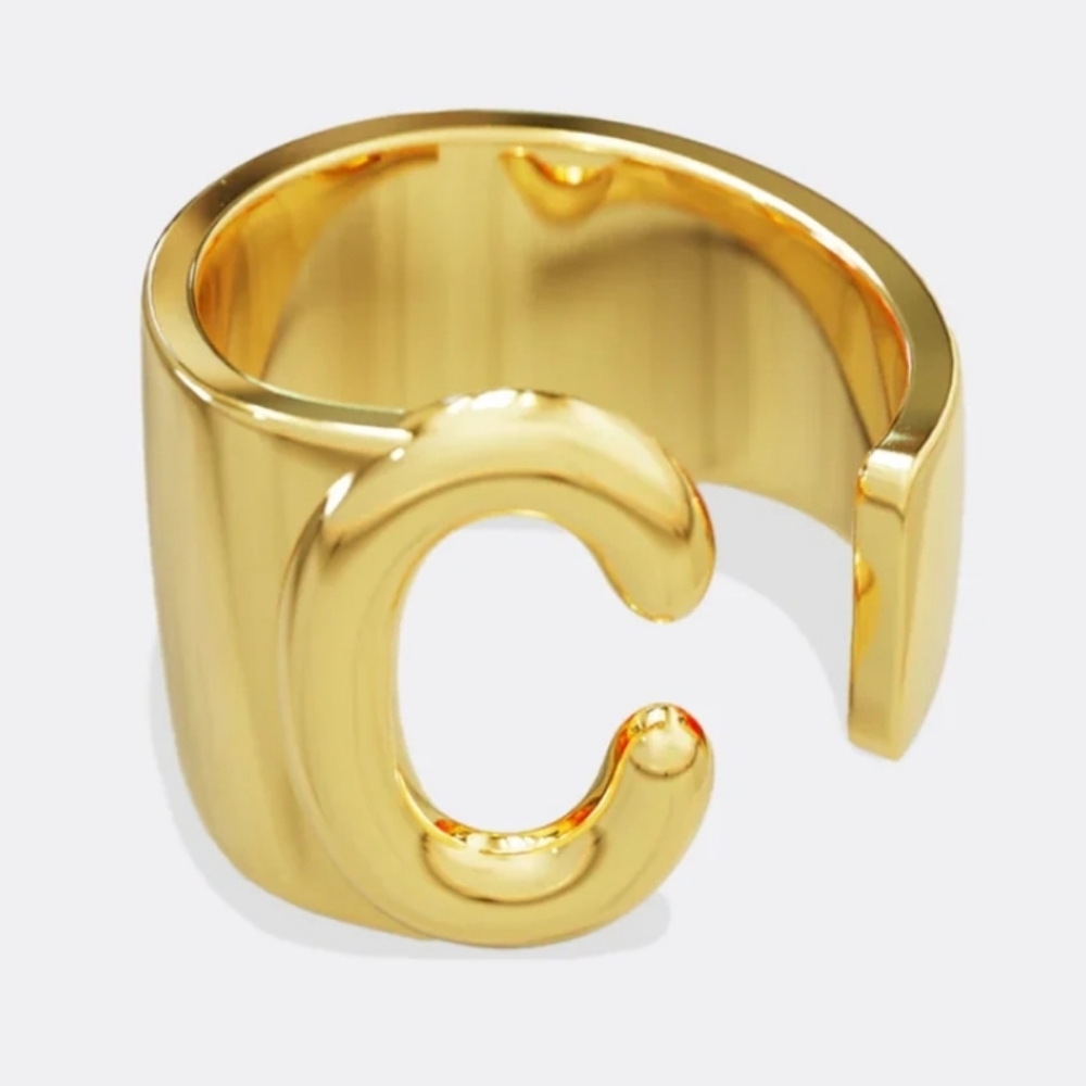 mint&lily 18kt Gold Plated Initial Monogram C Ring